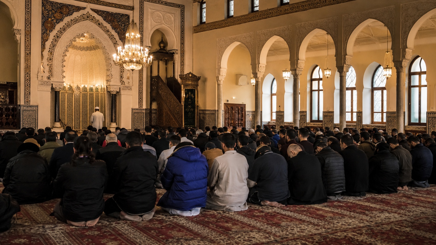 نمازگزاران در نماز جمعه داخل مسجد بروکسل