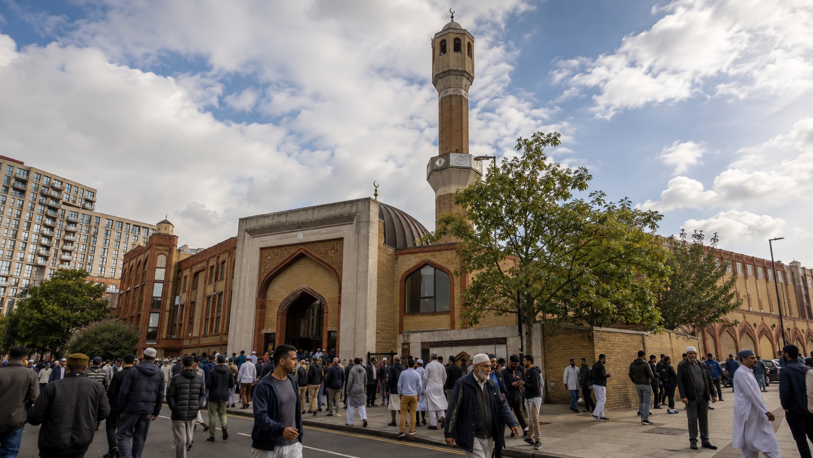 مسجد شرق لندن در تاور هملتس و نمازگزاران در نماز جمعه