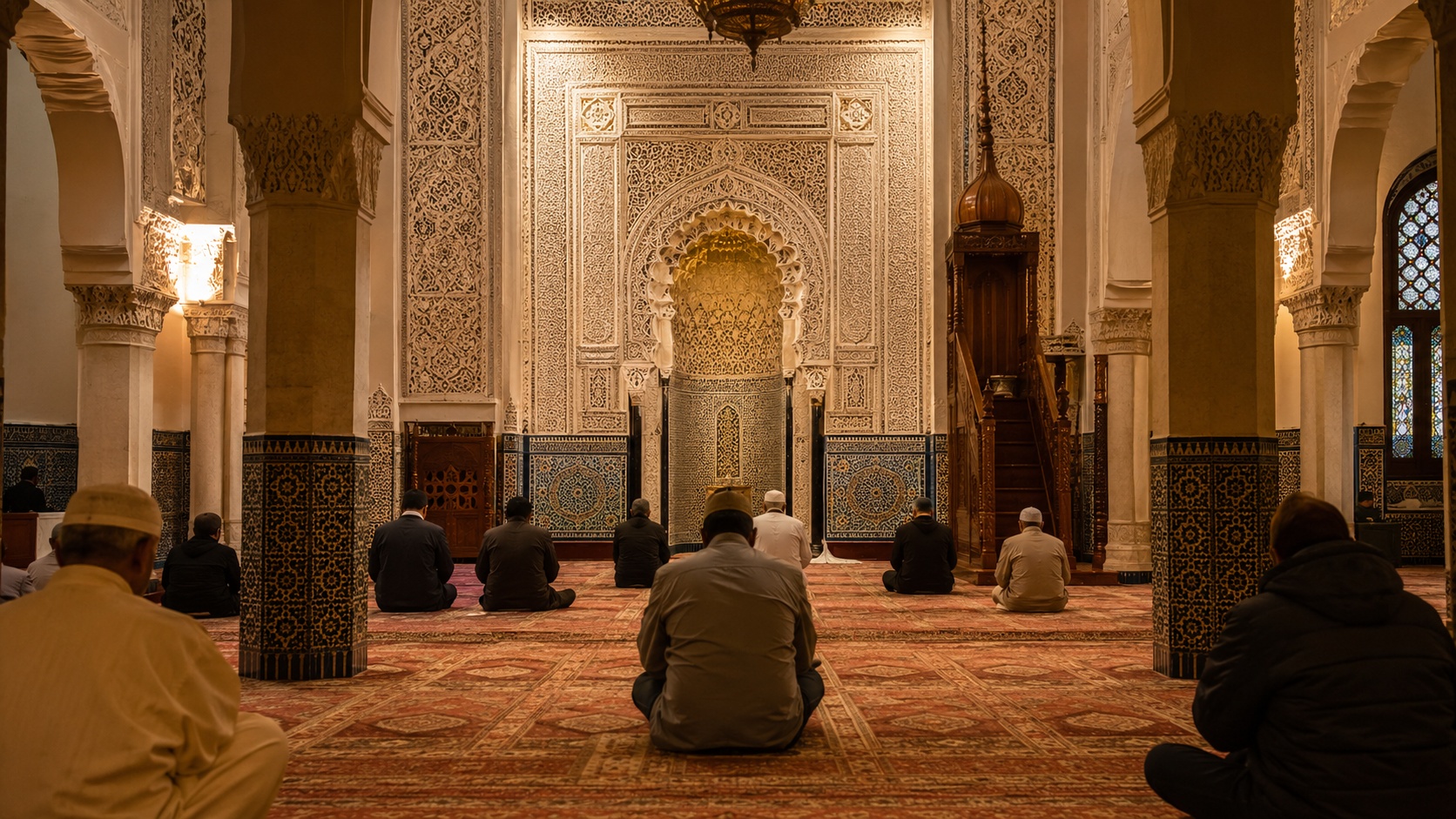 داخل مسجد پاریس، محراب در نور گرم
