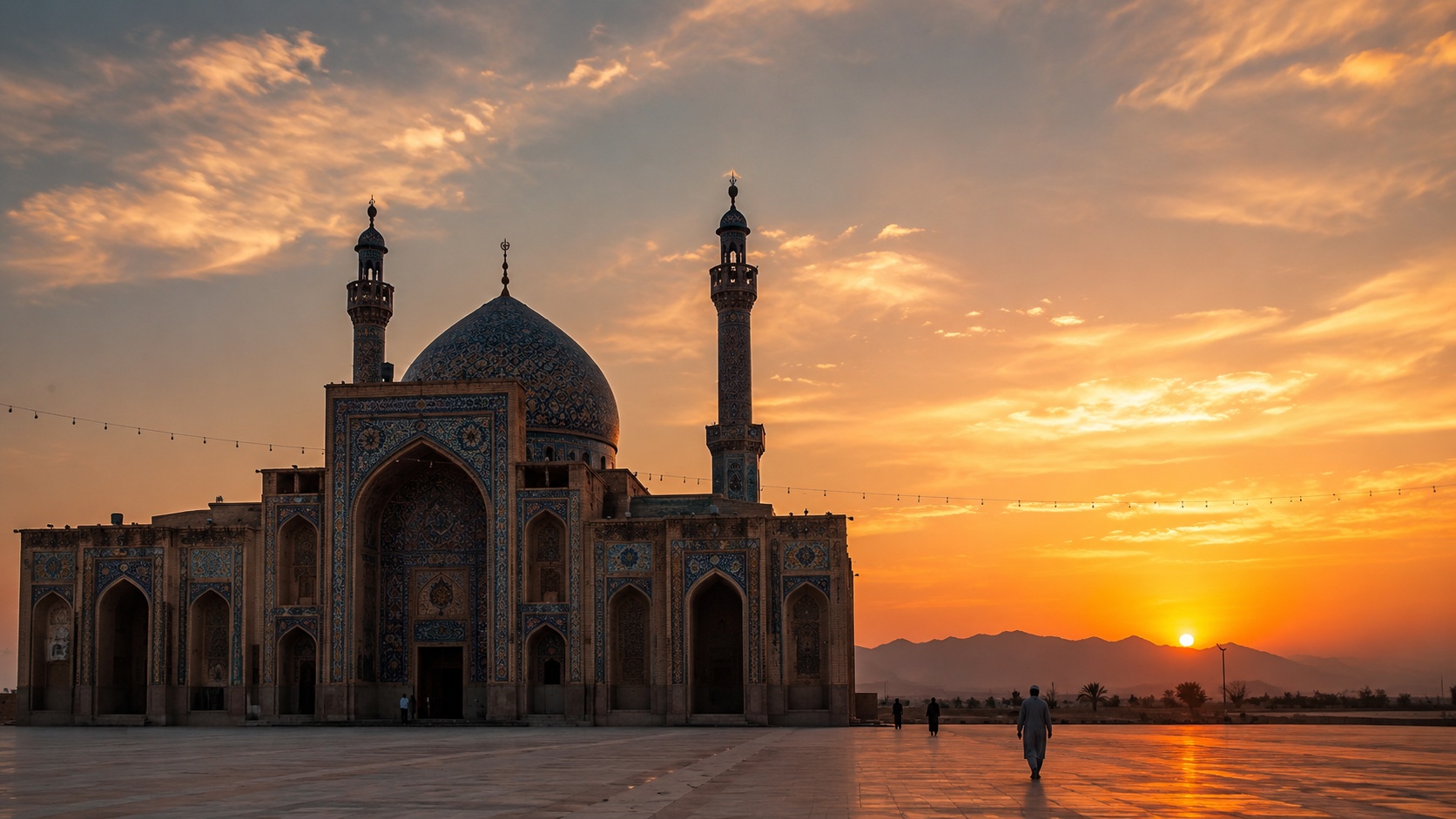 مسجد سیرجان در نور غروب آفتاب بیابانی